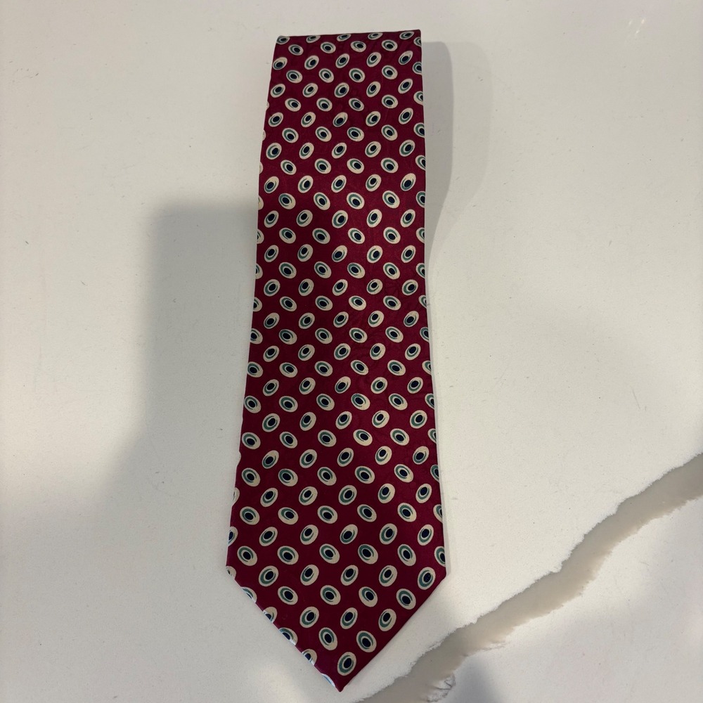 LT Designs Bloomingdales Mens Burgundy Geometric Oval Silk Tie Made in Italy